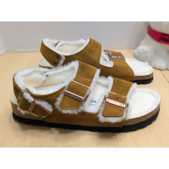 Birkenstock Milano Suede Leather Shearling Slingback Sandals Women's 9 EU 40 NWT - Picture 4 of 15